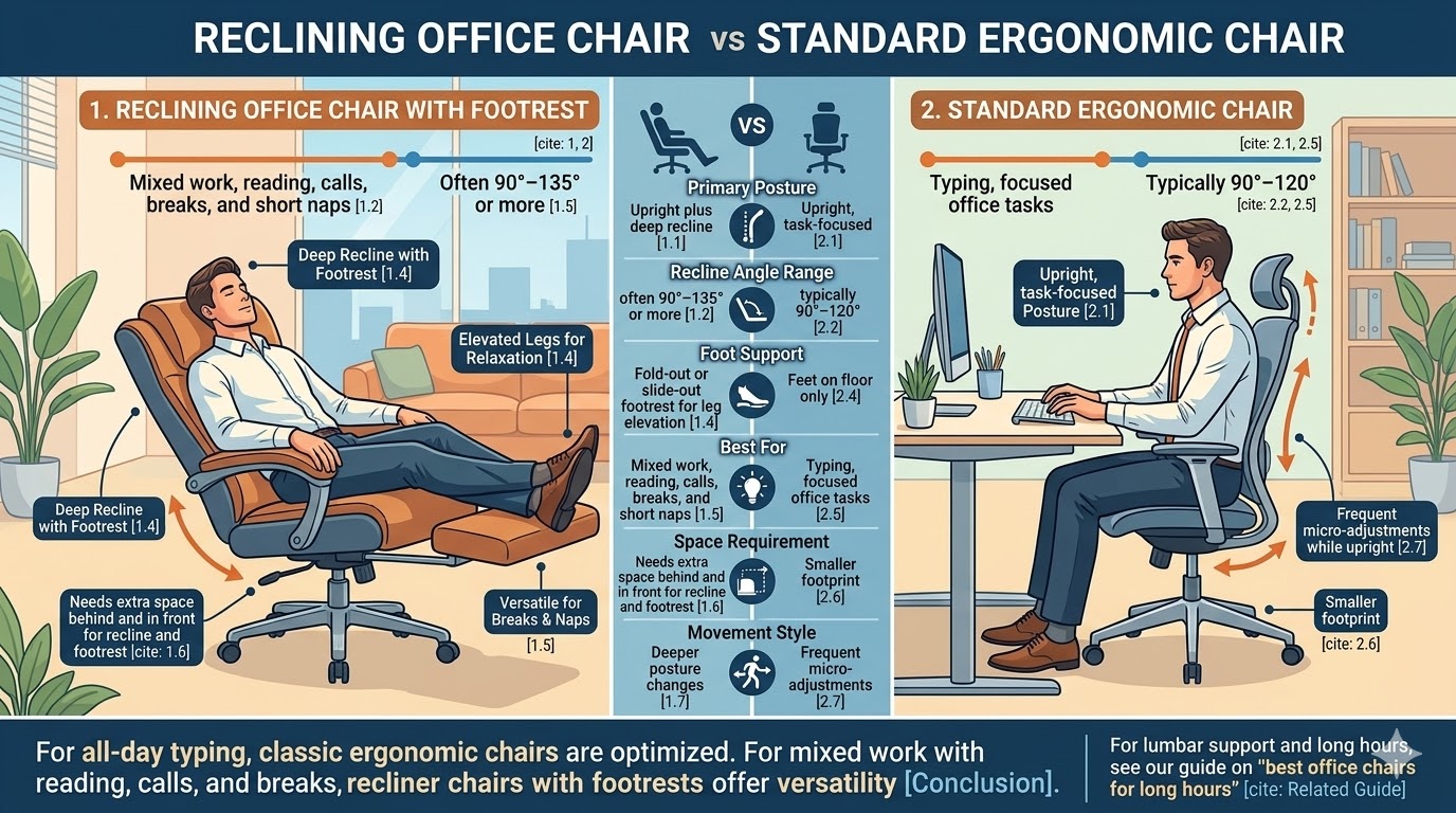 Reclining Office Chair vs. Standard Ergonomic Chair Chaise de bureau inclinable vs chaise ergonomique standard