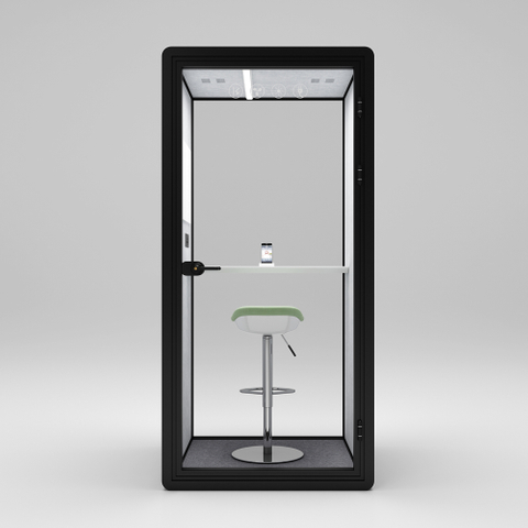 HongYe Cabine téléphonique de bureau de couleur grain de bois à cadre noir pour espace d'intimité pour une seule personne