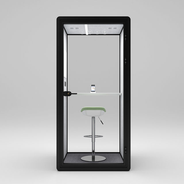 HongYe Cabine téléphonique de bureau de couleur grain de bois à cadre noir pour espace d'intimité pour une seule personne