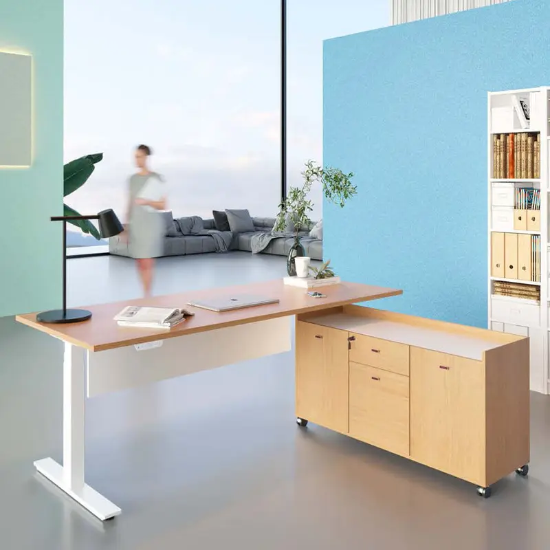 Bureau debout &eacute;lectrique en forme de L
