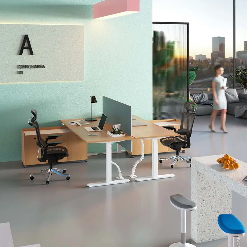Bureau en forme de L avec hauteur r&eacute;glable