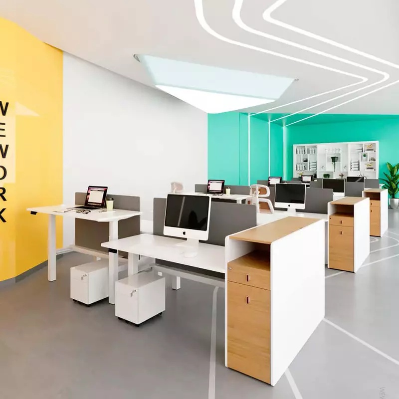 Bureau ergonomique &agrave; hauteur r&eacute;glable &eacute;lectrique en forme de L
