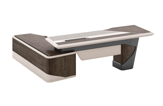 Bureau exécutif en forme de L et bibliothèque