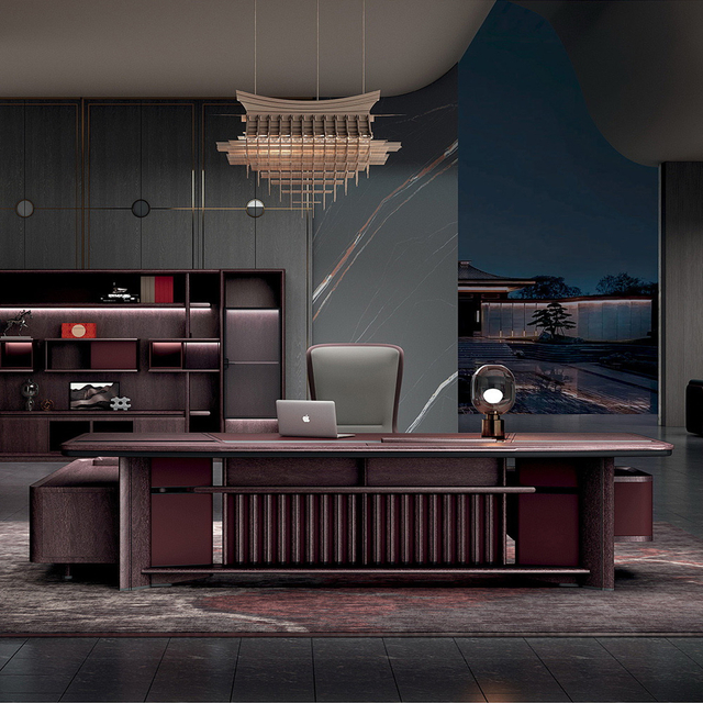 Bureau exécutif moderne en forme de L avec tiroirs